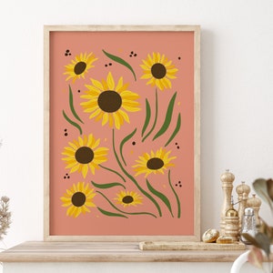 Sunflower Print Pink Boho Wall Art, Unframed 4x6/5x7/8x10/A6/A5/A4/A3/A2/A1, Colourful Home Decor Botanical Gallery Wall Art Print image 3