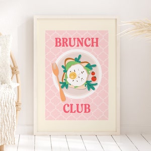 Eggs Brunch Club Kitchen Wall Art Print, Unframed 4x6/5x7/8x10/A6/A5/A4/A3/A2/A1, Pink Illustration Food Art Print, Gallery Wall Art image 5