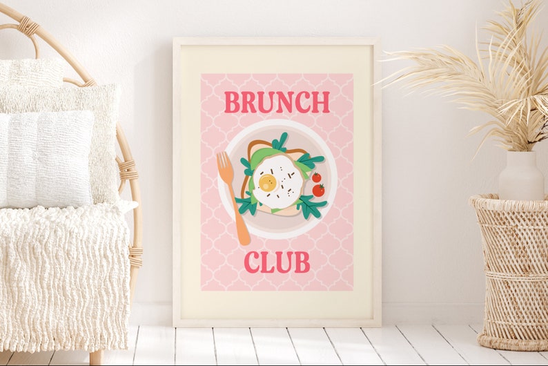 Eggs Brunch Club Kitchen Wall Art Print, Unframed 4x6/5x7/8x10/A6/A5/A4/A3/A2/A1, Pink Illustration Food Art Print, Gallery Wall Art image 5