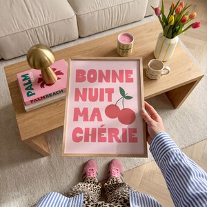 Bonne Nuit Ma Chérie Wall Art: Bold Bedroom Decor Pink Text