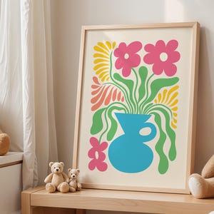 Impresión de flores coloridas en un jarrón, arte mural botánico abstracto, para cocina, baño, dormitorio o sala de estar, sin marco, tamaño A4-A1, 12,7 x 18,8 cm - 61 x 91,4 cm