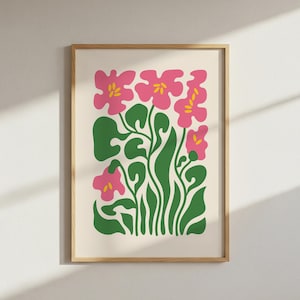 Abstract Pink Flower Print: Botanical Plant Wall Art