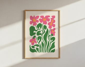 Abstract Pink Flower Print: Botanical Plant Wall Art