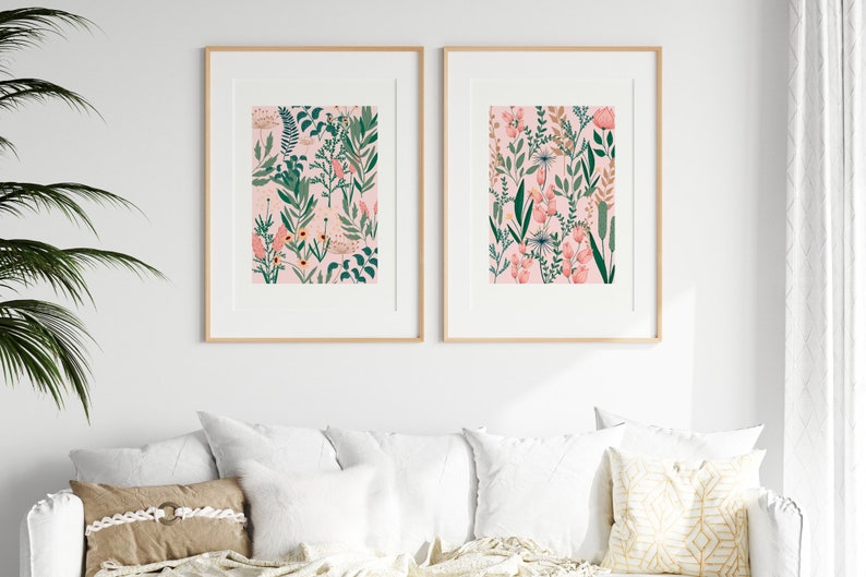 Flower Print Set Of 2, Cottagecore, Unframed 4x6/5x7/8x10/A6/A5/A4/A3/A2/A1, Pink Botanical Print, Gallery Wall, Wildflower Art Prints image 4