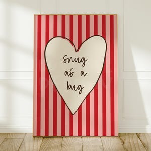 Snug As A Bug Print: Pink & Red Modern Wall Art For Bedroom