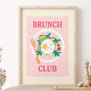 Eggs Brunch Club Kitchen Wall Art Print, Unframed 4x6/5x7/8x10/A6/A5/A4/A3/A2/A1, Pink Illustration Food Art Print, Gallery Wall Art image 1