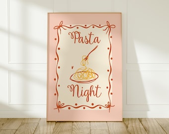 Pasta Night Art Print: Soft Pink Kitchen Wall Decor