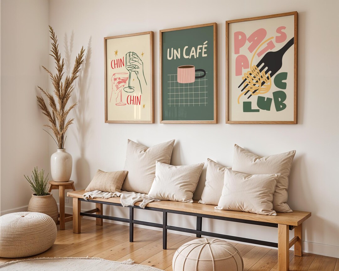 Kitchen Prints Set of 3: Green & Pink Modern Food Art Bundle - Etsy