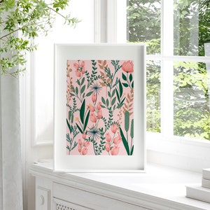 Flower Print Set Of 2, Cottagecore, Unframed 4x6/5x7/8x10/A6/A5/A4/A3/A2/A1, Pink Botanical Print, Gallery Wall, Wildflower Art Prints image 3