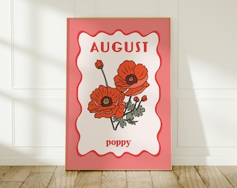 August Birth Flower Print: Poppy Wall Art