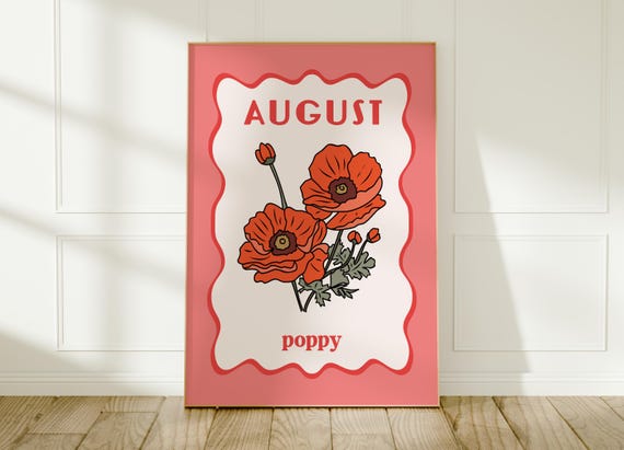August Birth Flower Print: Poppy Wall Art