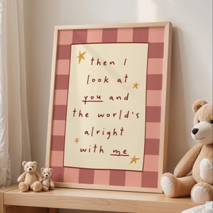 Impresión "Entonces te miro", arte de pared con frase para guardería, decoración para habitación de bebé en rosa y beige, impresión con frase de amor, habitación infantil bohemia, sin marco, A4-A1, 5x7-24x36