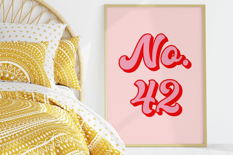 House Number Colourful Print, 4x6/5x7/8x10/A6/A5/A4/A3/A2/A1, Bedroom/Living Room/Hallway/Kitchen Retro Wall Art, New Home Address Gift image 1