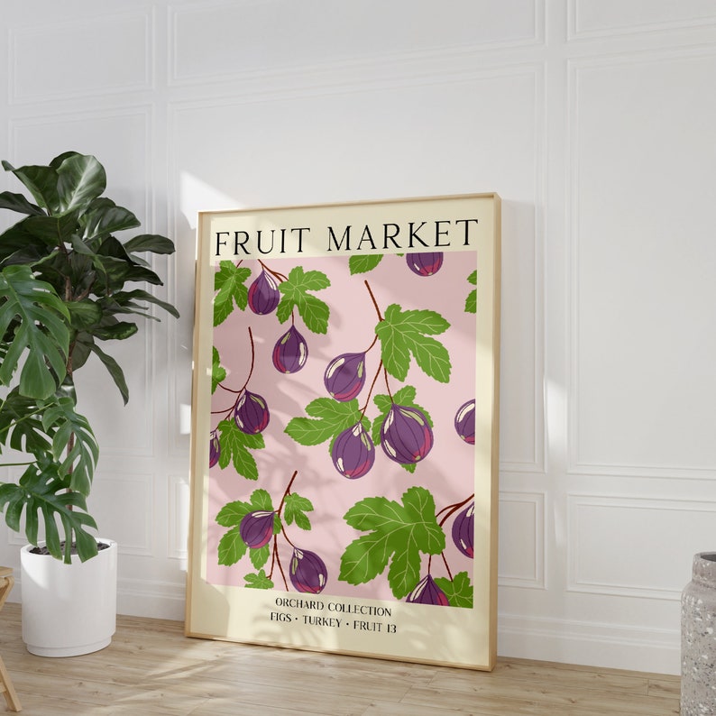 Fruit Market Fig Art Print, Unframed 4x6/5x7/8x10/A6/A5/A4/A3/A2/A1, Vintage Aesthetic Kitchen Wall Art, Retro Food Illustration Poster image 1