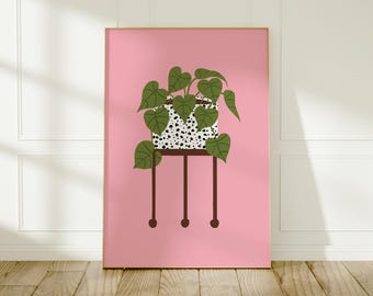 Polka Dot Plant Pot Wall Art: Playful Pink Botanical Print