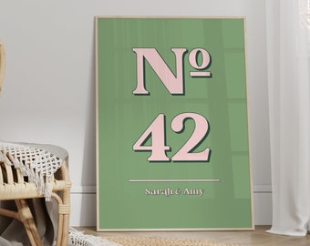 House Number & Street Print, Unframed 4x6/5x7/8x10/A6/A5/A4/A3/A2/A1, Colourful Hallway/Bathroom/Living Room/Kitchen Number And Name Print