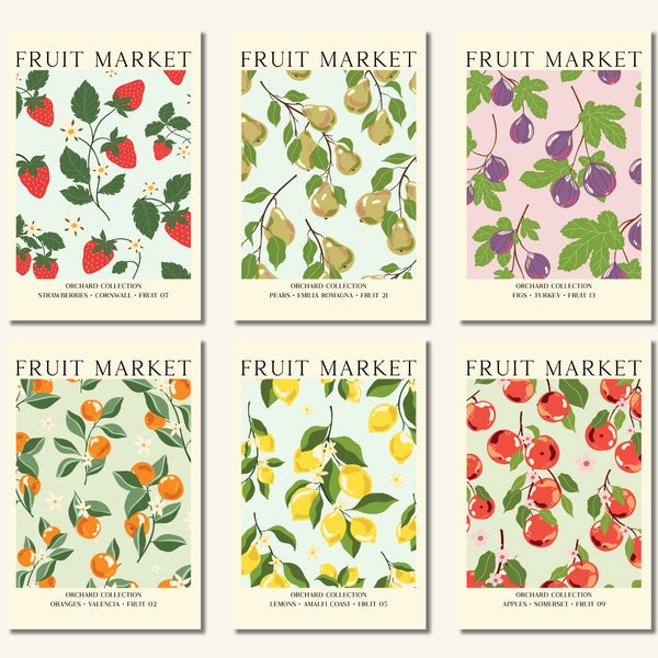 Fruit Market Postcard Pack, Pack of 6 / Pack of 12, A6 Blank Notecards, Collage Postcards, Vintage Gallery Wall Art, Orchard Collection