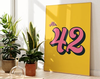 Colourful House Number Print, Unframed 4x6/5x7/8x10/A6/A5/A4/A3/A2/A1, Custom Address Retro Hallway Art Print, New Home Housewarming Gift