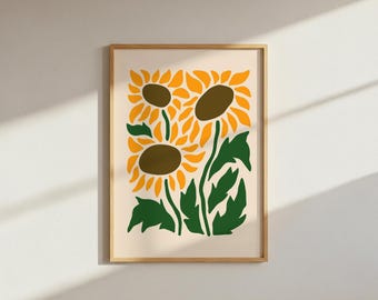 Estampado abstracto de girasoles: Arte mural floral estilo boho
