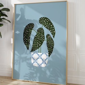 Blue Botanical Plant Art Print: Colourful Gallery Wall Decor