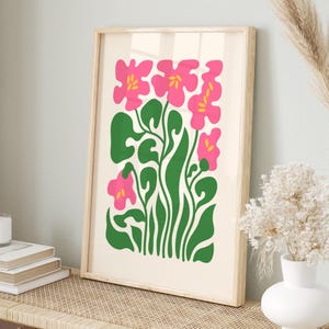 Lámina de arte mural con flores abstractas rosas, para baño, dormitorio, cocina y pasillo, galería de arte colorida, pósteres florales, sin marco, tamaño A4-A1, 12,7 x 18,8 cm - 61 x 91,4 cm