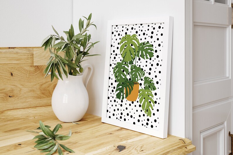 Monstera Print, Botanical Wall Art, Unframed 4x6/5x7/8x10/A6/A5/A4/A3/A2/A1, Polka Dot, Bathroom/Living Room/Bedroom, Art Print image 3