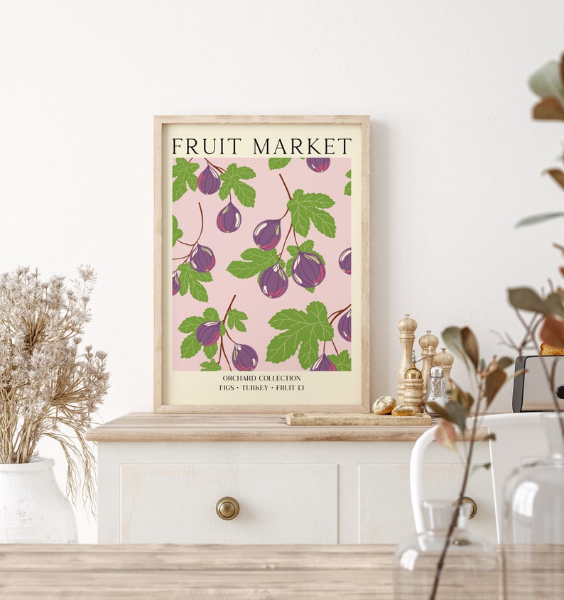 Fruit Market Fig Art Print, Unframed 4x6/5x7/8x10/A6/A5/A4/A3/A2/A1, Vintage Aesthetic Kitchen Wall Art, Retro Food Illustration Poster image 4