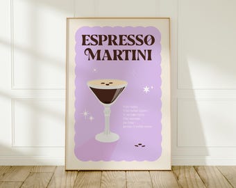 Espresso Martini Print: Retro Purple Cocktail Poster