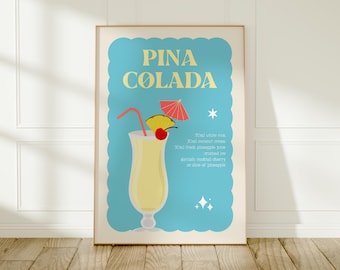 Pina Colada Cocktail Art Print: Tropical Kitchen Wall Decor
