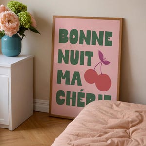Bonne Nuit Ma Chérie Wall Art: Bold Bedroom Decor Green Text