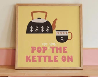 Pop The Kettle On Print: Scandi Kitchen Square Wall Art
