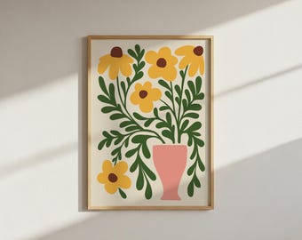 Abstract Sunflower Wall Art: Pink And Yellow Floral Print