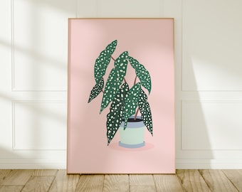 Spotted Leaf Plant Art Print: Pastel Pink Botanical Wall Decor
