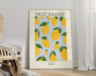 Fruit Market Print, Lemon Print, Unframed 4x6/5x7/8x10/A6/A5/A4/A3/A2/A1, Kitchen Wall Art, Colourful Home Decor, Illustration Print