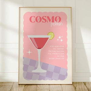 Cosmopolitan Cocktail Print, Pinker und Lila Druck, Bunte Küchen Wandkunst, Bar Drink Print, Cosmo Kunstdruck, Ungerahmt A4-A1, 5x7-24x36