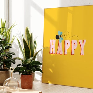 Arte mural "Abeja Feliz", impresión colorida, sin marco, tamaño A4-A1, 8x10-24x36, impresiones para dormitorio, pasillo, cocina y sala de estar, con cita positiva.