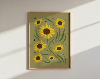 Lámina decorativa con estampado de girasoles: Decoración floral colorida para la pared