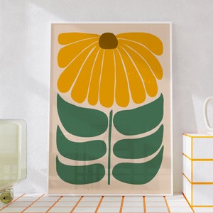 Retro Sunflower Art Print, Unframed 4x6/5x7/8x10/A6/A5/A4/A3/A2/A1, Neutral Boho Abstract Home Decor, Botanical Gallery Wall Art Print