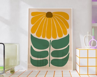 Retro Sunflower Art Print, Unframed 4x6/5x7/8x10/A6/A5/A4/A3/A2/A1, Neutral Boho Abstract Home Decor, Botanical Gallery Wall Art Print