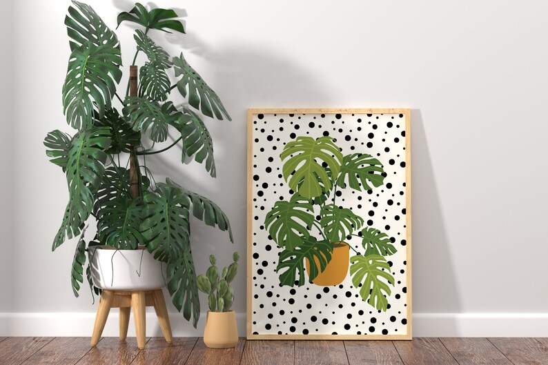 Monstera Print, Botanical Wall Art, Unframed 4x6/5x7/8x10/A6/A5/A4/A3/A2/A1, Polka Dot, Bathroom/Living Room/Bedroom, Art Print image 5