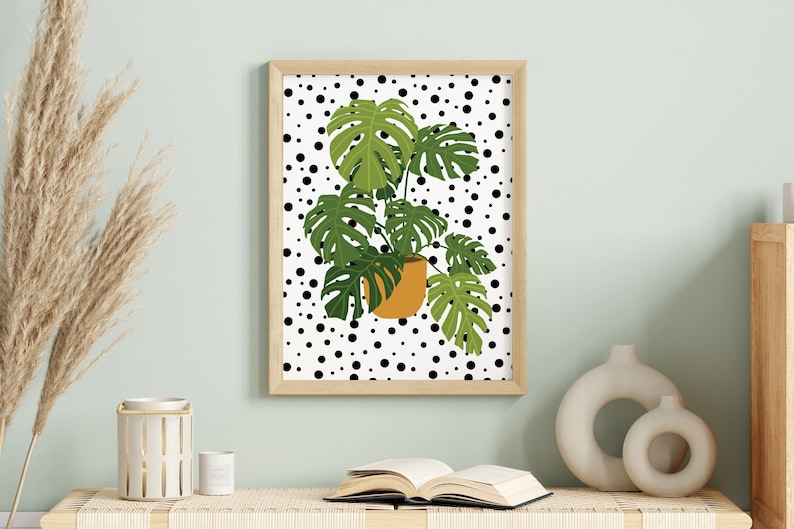 Monstera Print, Botanical Wall Art, Unframed 4x6/5x7/8x10/A6/A5/A4/A3/A2/A1, Polka Dot, Bathroom/Living Room/Bedroom, Art Print image 2