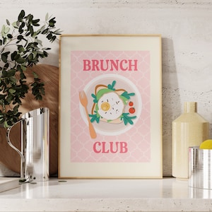 Eggs Brunch Club Kitchen Wall Art Print, Unframed 4x6/5x7/8x10/A6/A5/A4/A3/A2/A1, Pink Illustration Food Art Print, Gallery Wall Art image 3