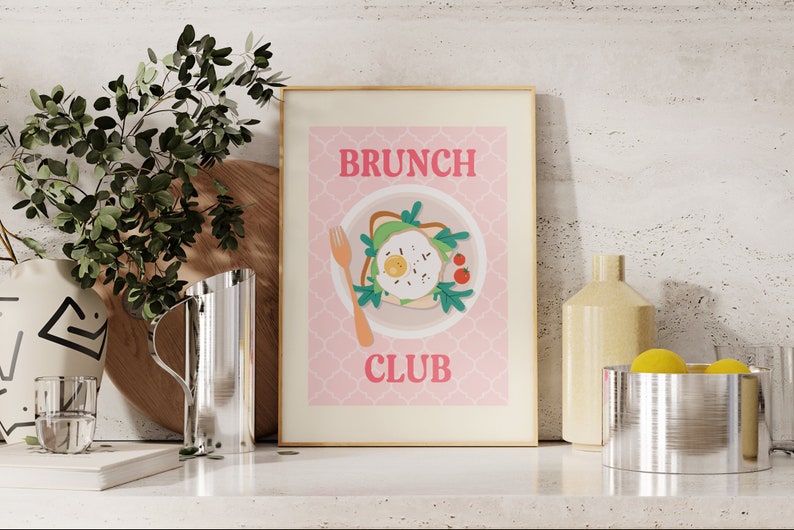 Eggs Brunch Club Kitchen Wall Art Print, Unframed 4x6/5x7/8x10/A6/A5/A4/A3/A2/A1, Pink Illustration Food Art Print, Gallery Wall Art image 3
