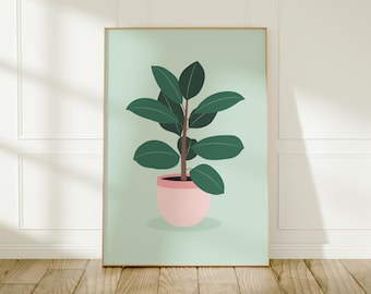 House Plant Art Print: Mint Green Botanical Wall Decor