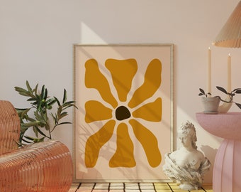 Impresión de arte de girasol boho, sin enmarcar 4x6/5x7/8x10/A6/A5/A4/A3/A2/A1, galería botánica abstracta retro impresión de arte de pared decoración del hogar de flores neutras