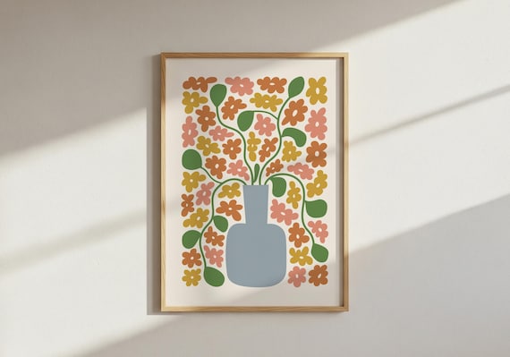 Abstract Flower Vase Print: Warm Neutral Floral Wall Art