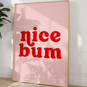 Nice Bum Pink And Red Quote Print, Unframed 4x6/5x7/8x10/A6/A5/A4/A3/A2/A1, Funny Bathroom/Bedroom Colourful Gallery Wall Art Text Print