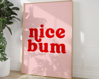 Nice Bum Pink And Red Quote Print, Unframed 4x6/5x7/8x10/A6/A5/A4/A3/A2/A1, Funny Bathroom/Bedroom Colourful Gallery Wall Art Text Print