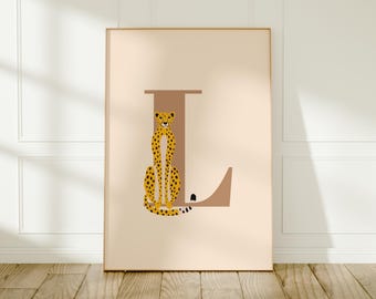 Leopard Letter Wall Art Print: Personalised Neutral Nursery Decor