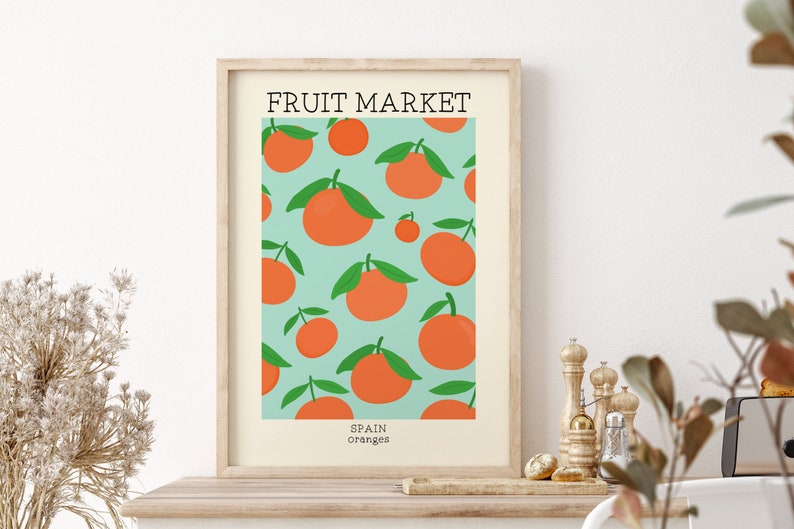 Fruit Market Print, Orange Print, Unframed 4x6/5x7/8x10/A6/A5/A4/A3/A2/A1, Kitchen Wall Art, Abstract Poster, Gallery Wall Art Print image 2